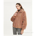 Trendy Clothing Ladies Zipper Drop Shoulder Sherpa Jacket